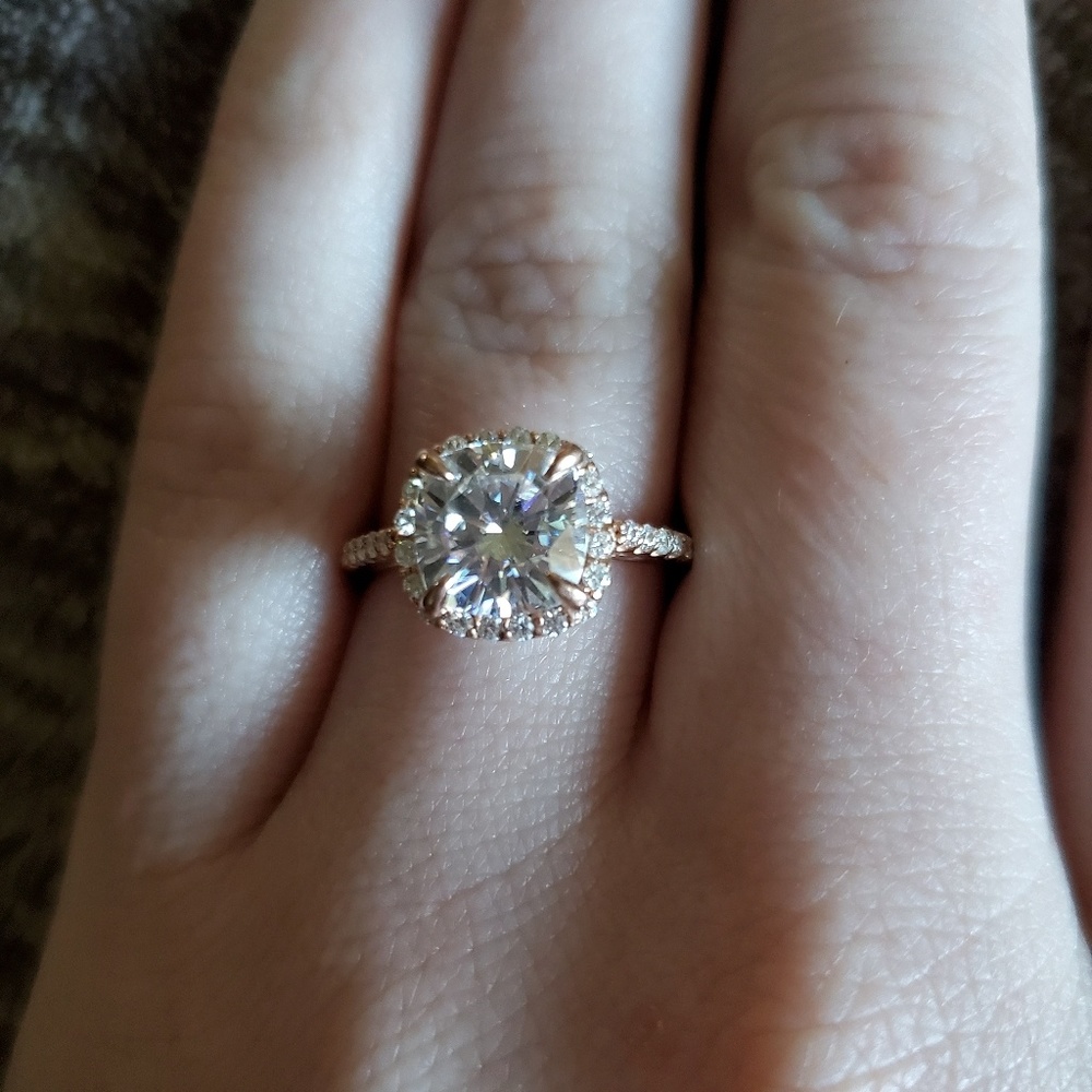Petite Halo Engagement Ring with Scroll Accent